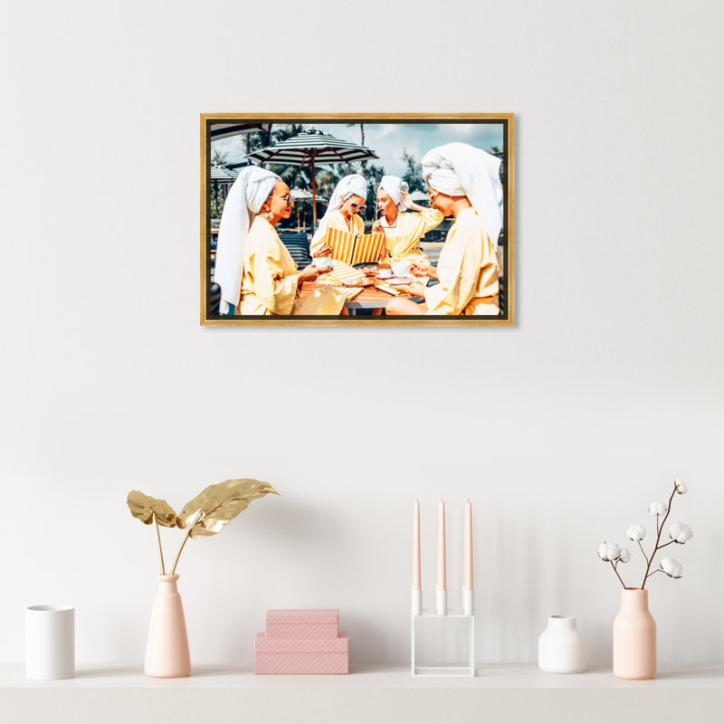 " Ladies Brunch In Beverly Hills ", Picture Framed Canvas, 15" H x 10" W, Gold