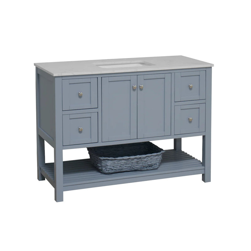 Binne 48'' Single Bathroom Vanity with Top, Engineered Carrara, Powder Blue