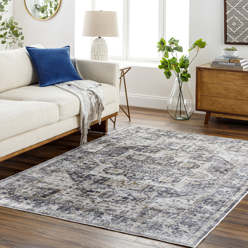Tapis oriental en polyester tissé à la machine en gris foncé / beige Mittler, Rectangle 2 pi x 3 pi