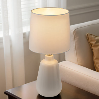 18.5In. 1-Light Farmhouse White Ceramic Table Lamp With Paper Rope Shade For Bedroom,Living Room,Nightstand