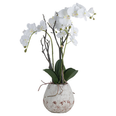70cm Faux Orchild Plant in Stone Pot