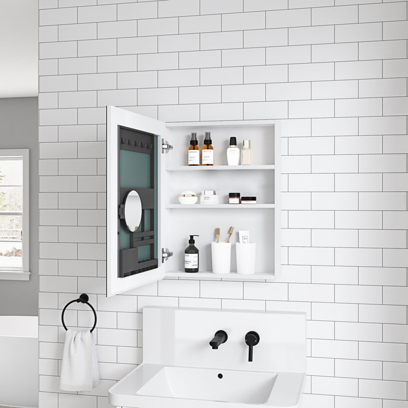 24''X26'' Beveled Mirror Bathroom Medicine Cabinet - Left Opening Door, Generous Interior Space, Hd Mirror, Robust Engineered Wood, Hinge 24'' W X 26'' H Storage With Door Open, Spacious Area,