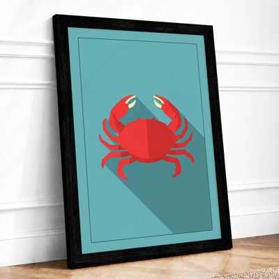 Crab in Teal Modern - Framed Print