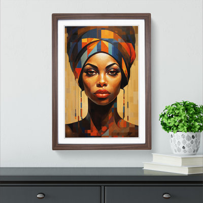 XYZ-FRM-V1223-1773 African Woman Geometric - Single Picture Frame Print on Wood