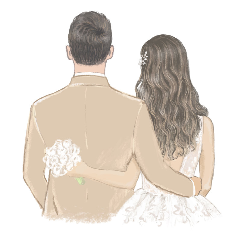 Bride And Groom On Wedding Day Hand Drawn Illustration - Wrapped Canvas Painting, 20cm H x 30cm W x 3.8cm D