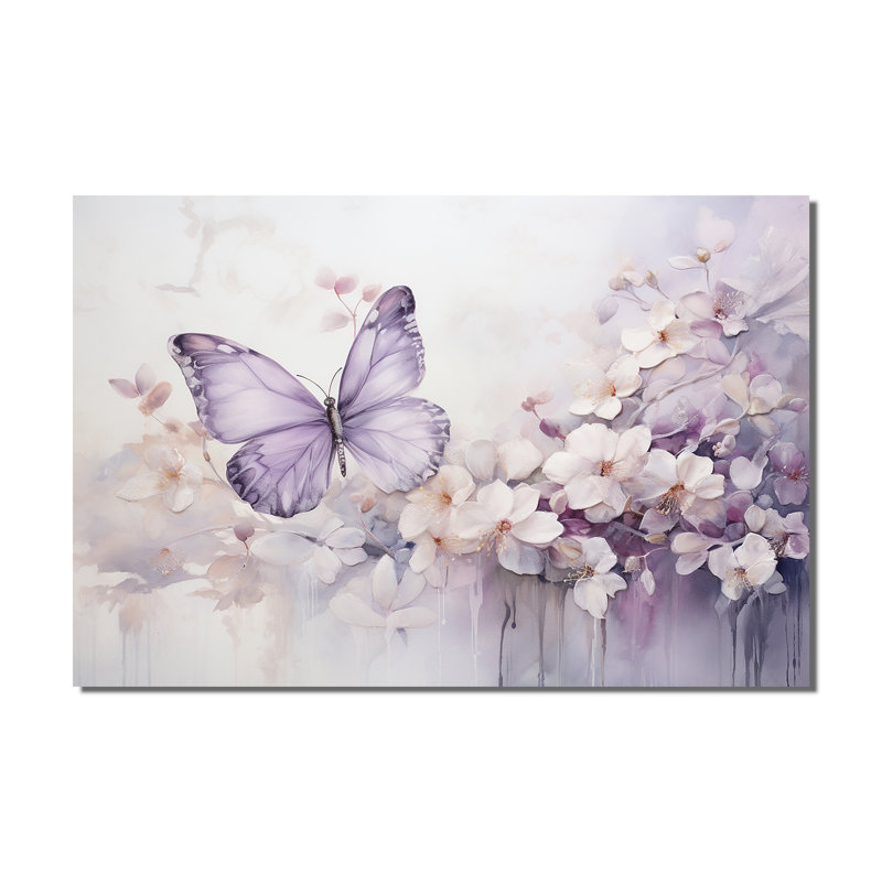 «Mauve papillon enchanté vol II», art sur toile papillon