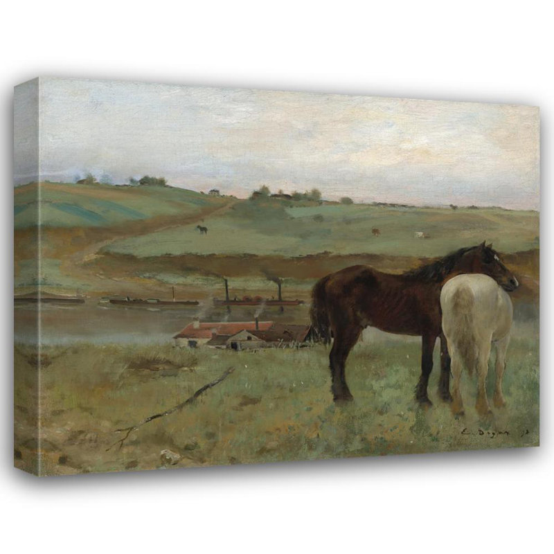 «Horses in a Meadow» par Edgar Degas - Art mural sur toile tendue avec châssis, H 17 po x l 24 po