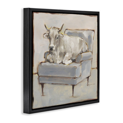 Cattle on Couch Framed Floater Canvas Wall Art, design by Ethan Harper