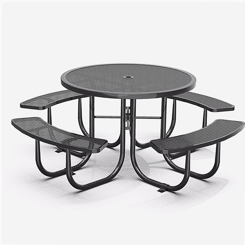 46-Inch Black Round Picnic Table with Umbrella Hole