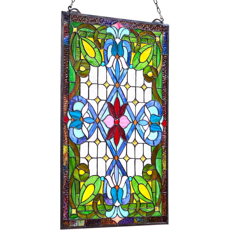 Panneau de vitrail rectangulaire de style Tiffany avec chaîne suspendue, artisanat rétro pour décoration de cuisine