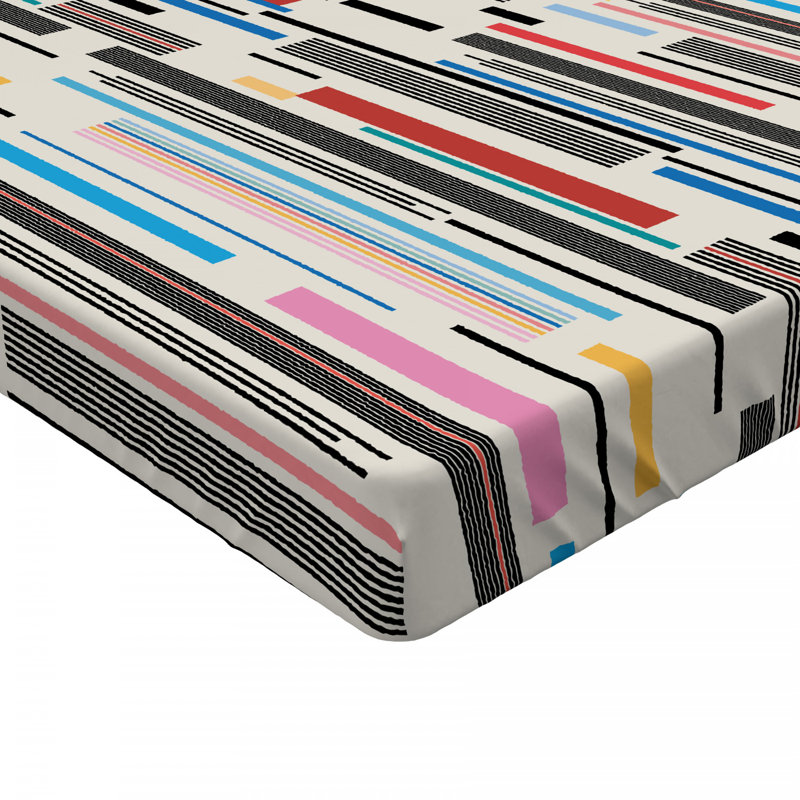 Drap-housse rayé, Drap-housse grand, Rayé noir / rose / gris