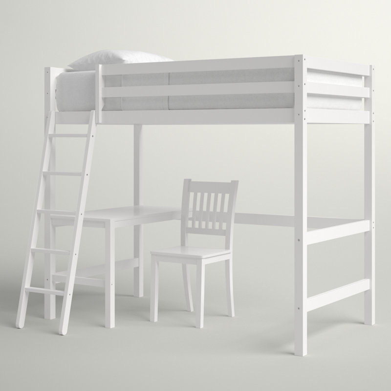 Lit mezzanine double avec bureau intégré Harold, Blanc