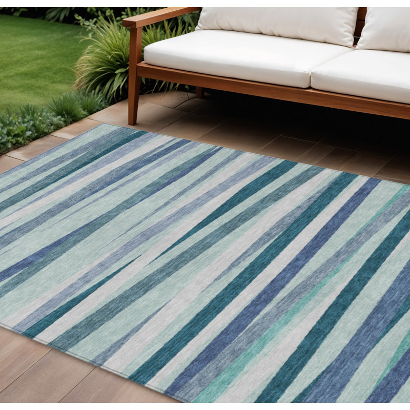 Tapis bleu sarcelle lavable à rayures 10 pi x 14 pi bleu sarcelle