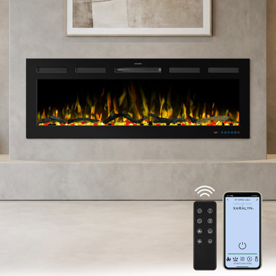 Recessed & Wall Mounted Smart Electric Fireplace With 13 Color 3D Flame, Touch Screen & Remote Control & APP Control & Voice Control, Adjustable Brightness & Temperature, Timer, 750W/1500W