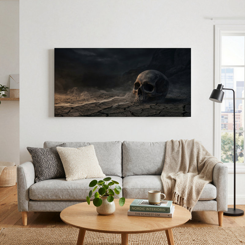 Ensemble de 1 tableau sur toile représentant un crâne sombre, 40“W x 20”H, Wrapped Canvas