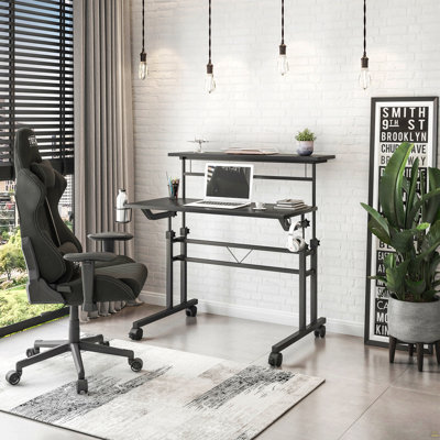 Bureau d'écriture à roulettes avec hauteur réglable et tablette mobile, noir