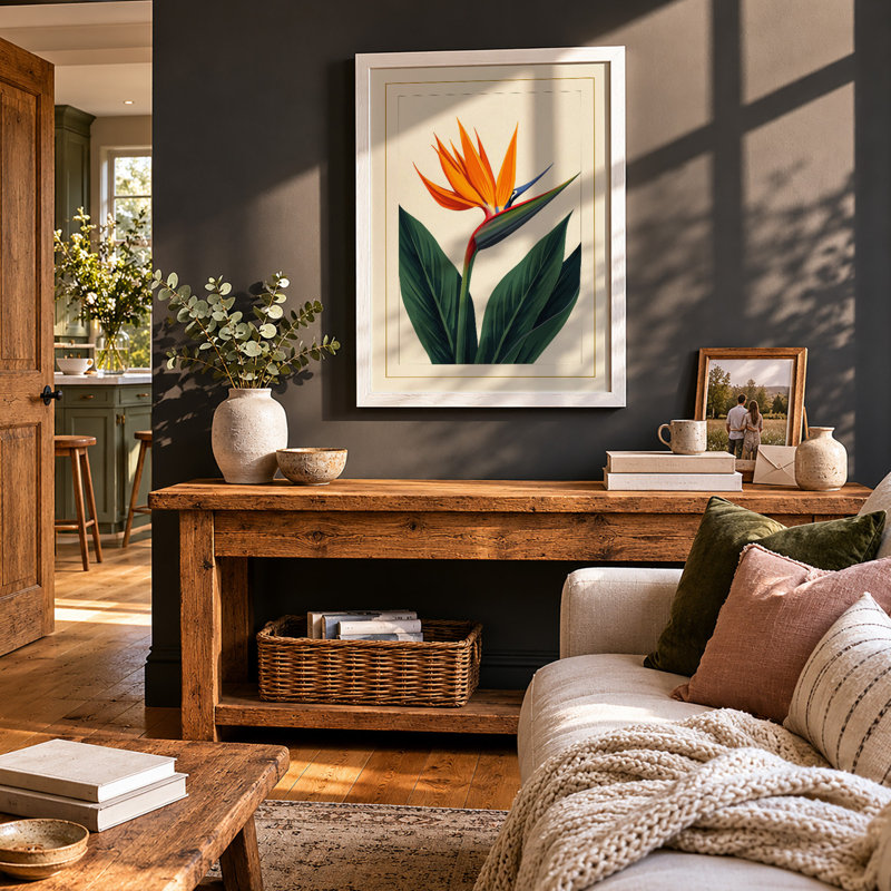 Bird of Paradise Botanical - Framed Print, A1 - 84.1 x 59.4 cm, White