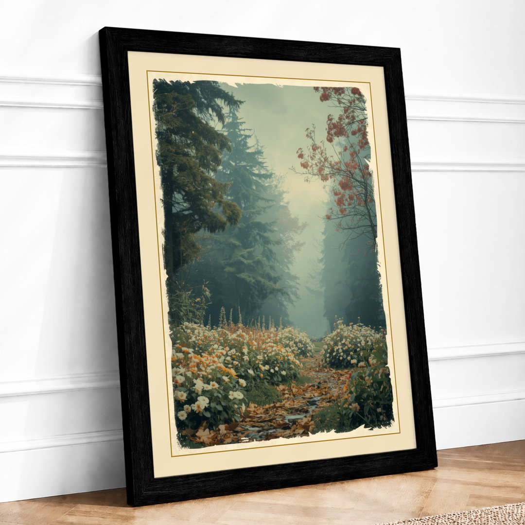 Misty Forest Path Vintage - Framed Print