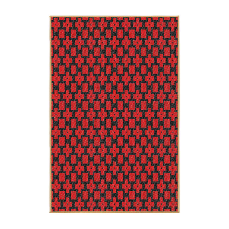 Tapis géométrique rouge / noir, Rectangle 5 pi x 7 pi