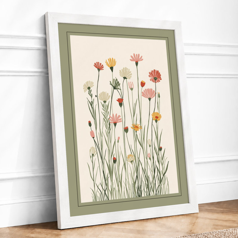 Wildflower Study Botanical - Framed Print, A2 - 59.4 x 42.0 cm, White