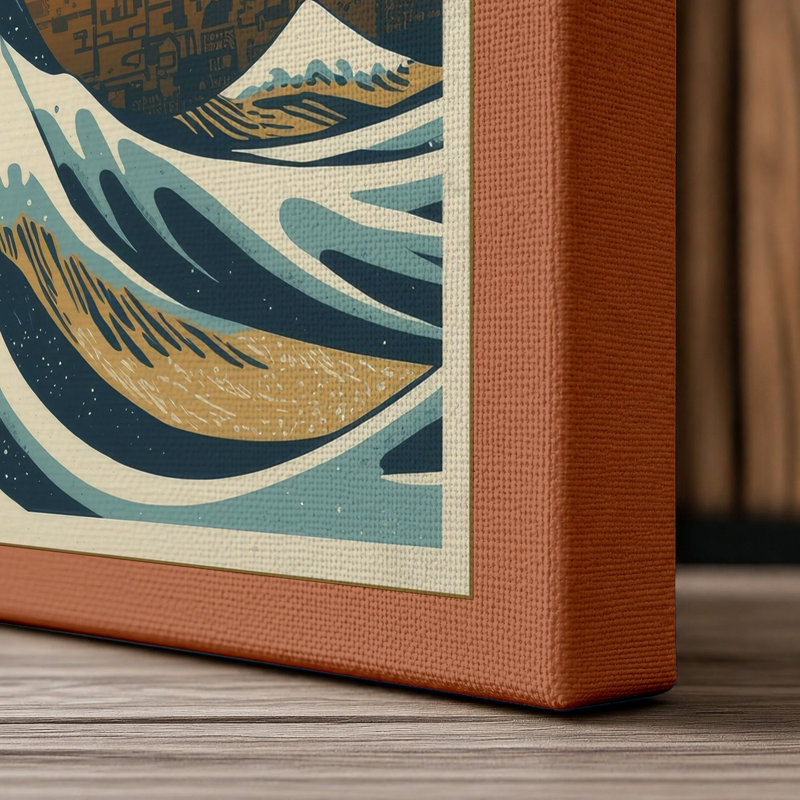 Great Wave Rising Japandi - Wrapped Canvas, 30x20 - 76.2 x 50.8 cm, Terracotta Border