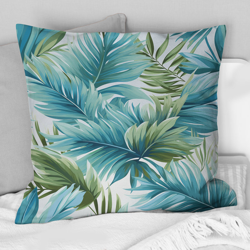 Coussin décoratif en polyester bleu azur et vert, H 16 po x l 16 po