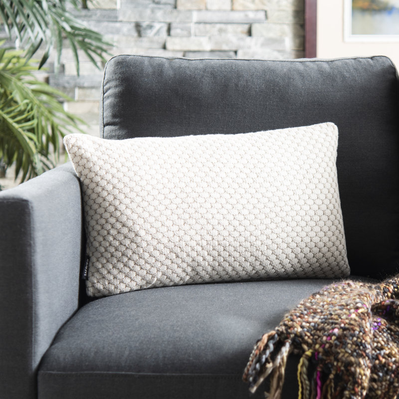 Natural and Stone Knit Geometric Cotton Throw Pillow