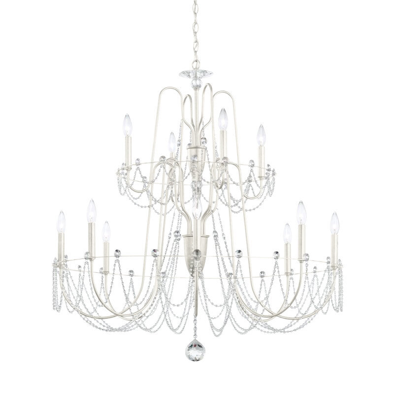 Esmery 12 - Light Chandelier, White, Clear Heritage Crystal