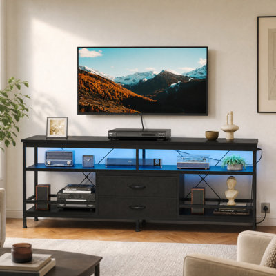 70" TV Stand with Charging Station and Led Lights for TVs up to 85"