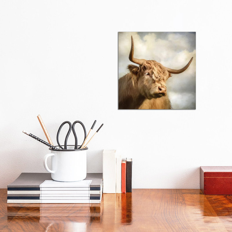 "Vache" par Mark Gemmell-impression d’art graphique, Pas de tapis, Toile tendue, H 12 po x l 12 po x P 0,75 po