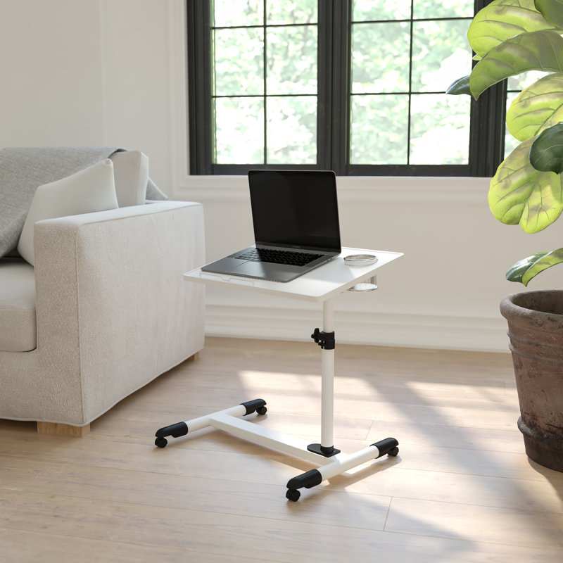 Adjustable Height Steel Mobile Computer Desk, White