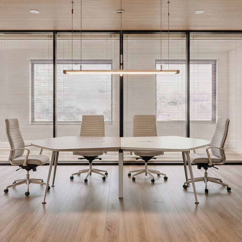 Table de conférence Infinity de 110 pouces avec 2 prises électriques, table de réunion moderne et irrégulière