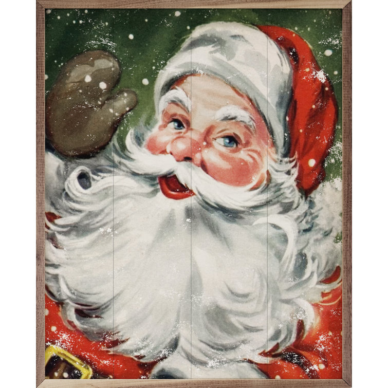 vintage canvas print, old style santa with christmas package canvas wall  art framed