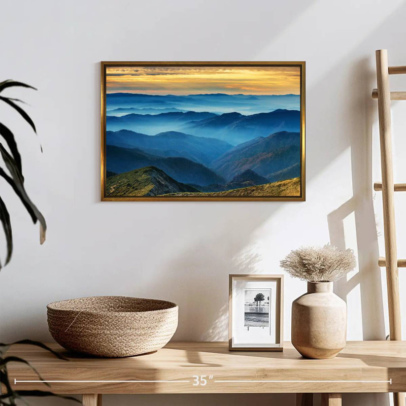 Calming Mountainscape, Floating Frame Gold, 19" X 13"