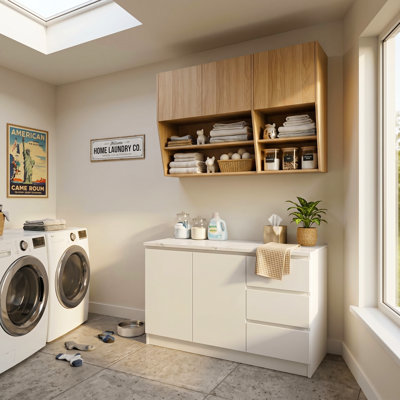 Laundry Storage Set – Base + Wall Cabinet, Pull-Out Basket, Open Shelf