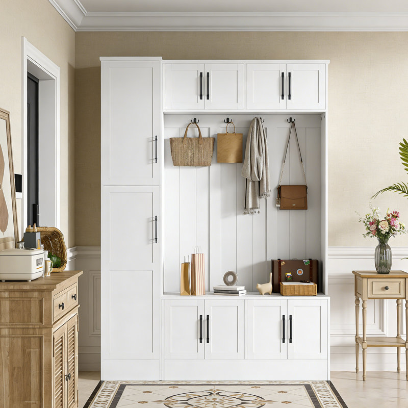 79'' Tall 4-in-1 Entryway Hall Tree with Large Shoe Cabinet, Mudroom Bench with 4 Hooks & Adjustable Storage Shelves,Hallway Unit