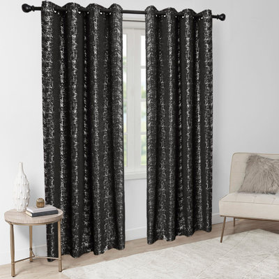 Foil Print Linen Textured Curtains, Grommet Top, 2 Panels Set
