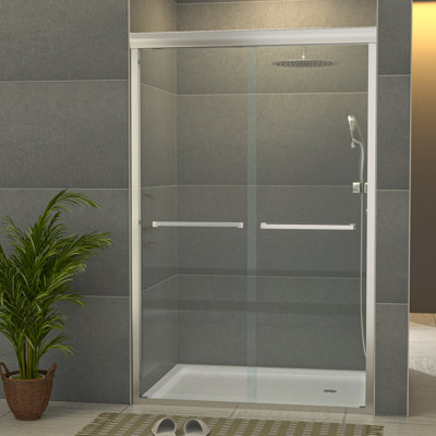 48'' - 48.3" W x 76" H Double Sliding Semi-Frameless Shower Door with Clear Tempered Glass