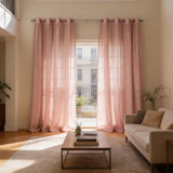 Gathered Linen-Textured Grommet Semi-Sheer Curtains (Set Of 2)