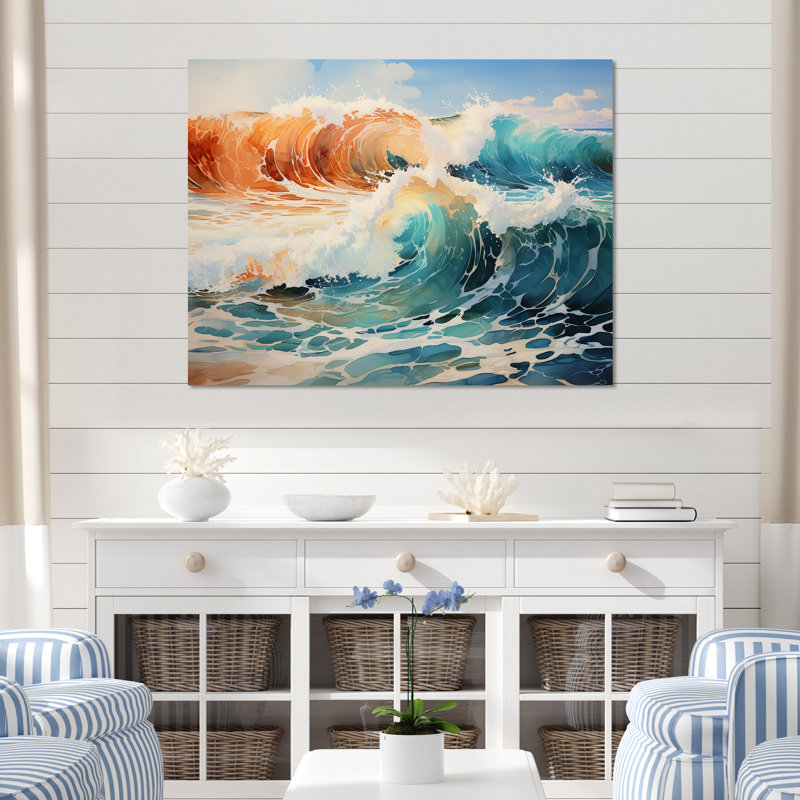 «Tropical Beach Waves Fusion IV» - Impressions sur toile nautiques et de plage, Toile tendue, H 30 po x l 40 po x P 1,5 po