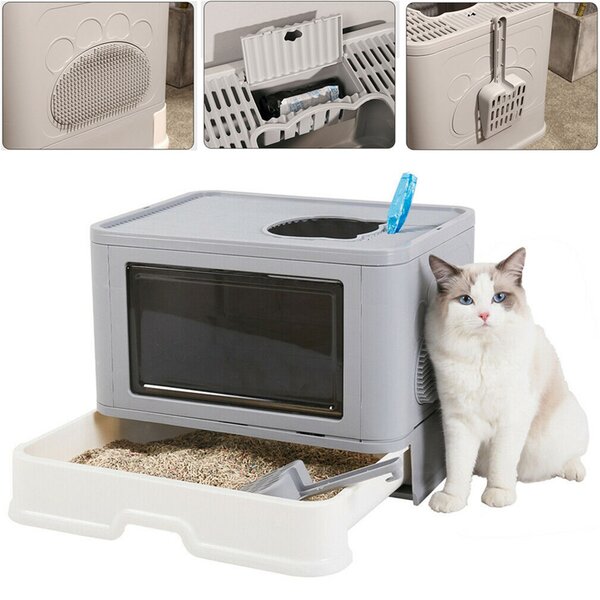 Tucker Murphy Pet™ Wide Entry Jumbo Foldable Cat Litter Box & Reviews ...