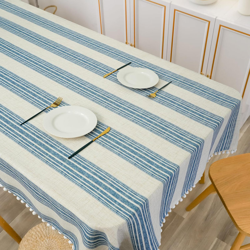 Cimdins Striped Linen Textured Tablecloth, 84" x 54", Jean Navy