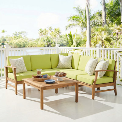 Allieana Modern Acacia Wood 6-Piece Outdoor Sectional Seating Group with Water-Repellent Cushions and Modular Latch Design
