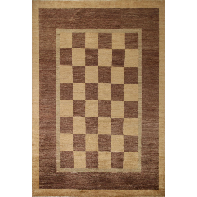 Tapis brun en laine noué à la main de conception unique 8 pi 3 po x 9 pi 11 po Bellar