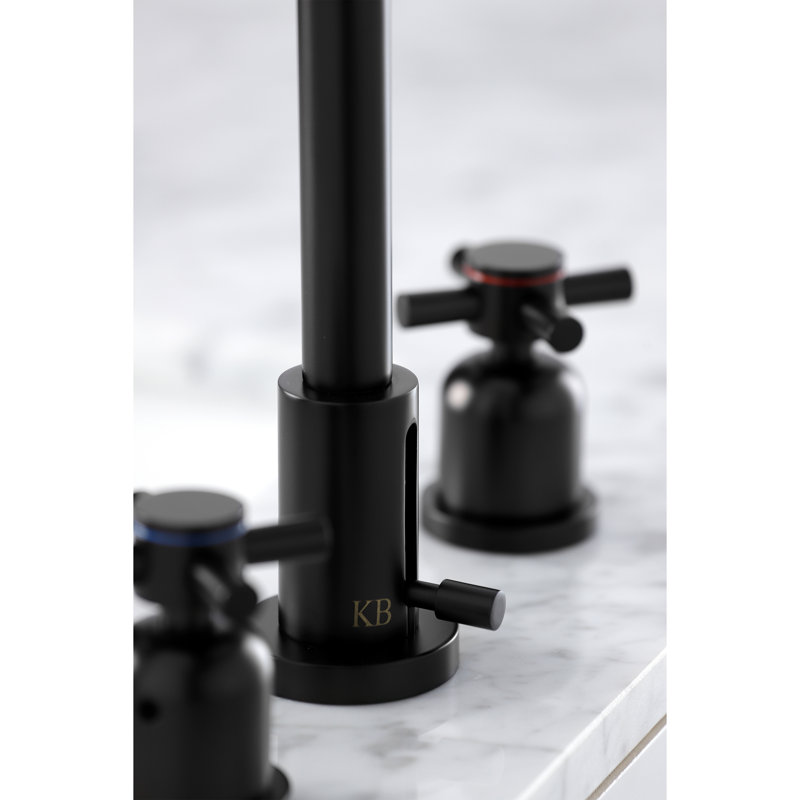 Kingston Brass Concord Two-Handle 3-Hole Deck Mount Widespread Bathroom Faucet with Brass Pop-Up Drain, Matte Black