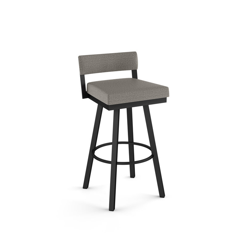 Lowndesboro Swivel Counter & Bar Stool, Bar Stool (30.75" Seat Height), Silver Gray Polyester, Black