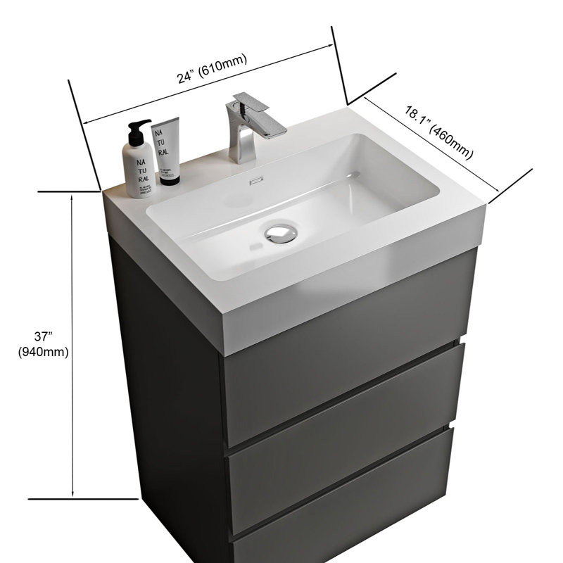 Meuble-lavabo sur pied simple Rosemont, Blanc, gris