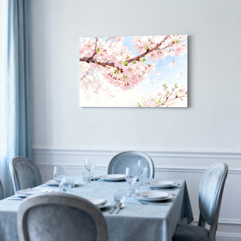 Ensemble de 1 tableau mural aquarelle florale de fleurs de cerisier, H 12 po x l 18 po
