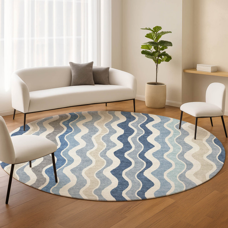 Machine Washable Indoor/Outdoor Chantille ACN2342 Stripes Rug, Round 8'