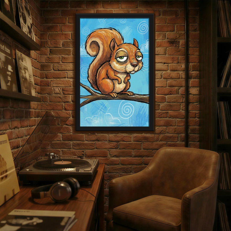 Animaux - Écureuil mignon sur une branche avec des tourbillons, H 18 po x l 12 po